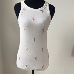 Lucky Brand White Tank Top with Red Floral Design